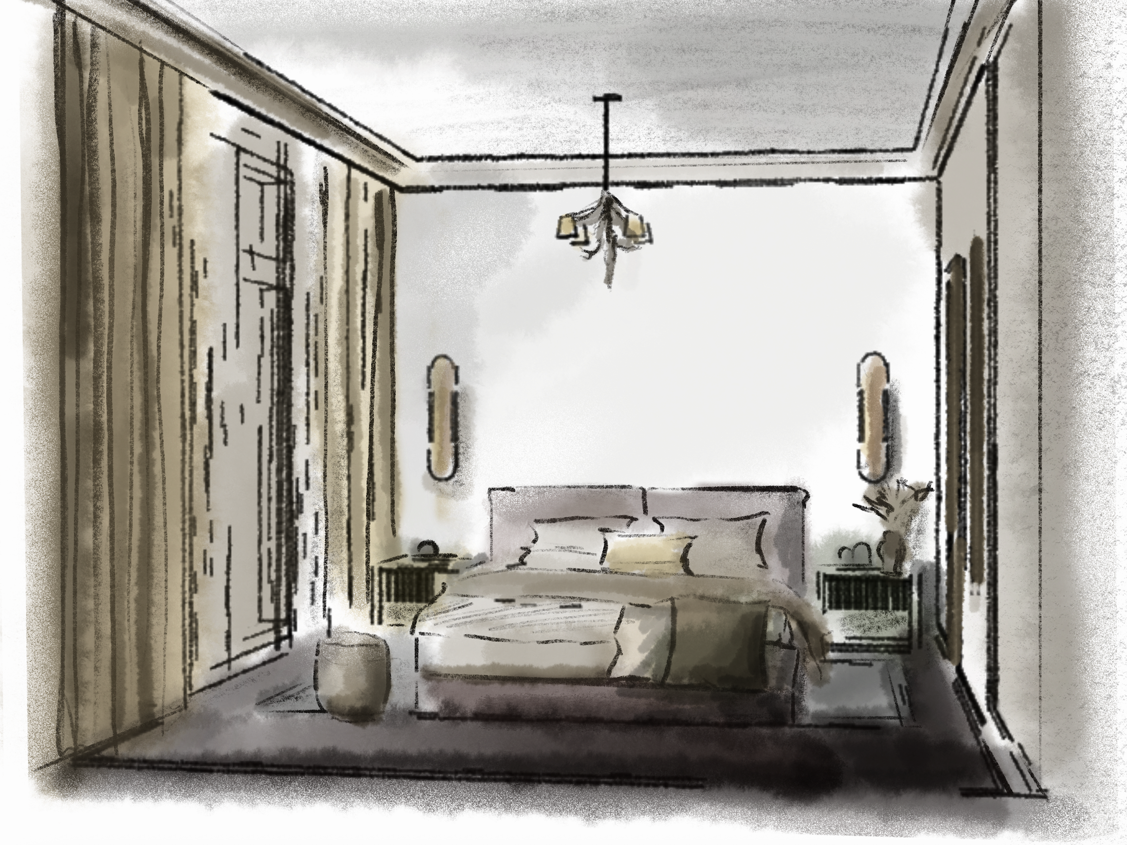 Sketch, Composer's Residency, Sleeping Room, Liza Tregouet Interiors, Interior Designer, Switzerland
